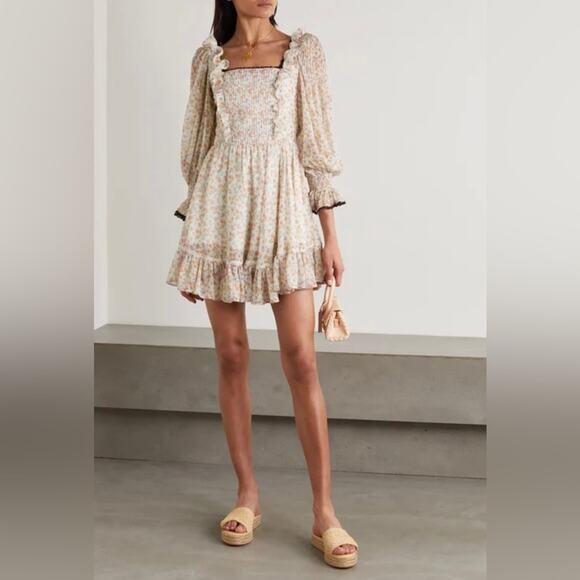 LUG VON SIGA Madison Shirred Floral-print Crepe De Chine Mini Dress - Picture 2 of 9